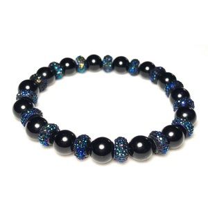Black Onyx Blue Galaxy Sparkle Stretch Bracelet